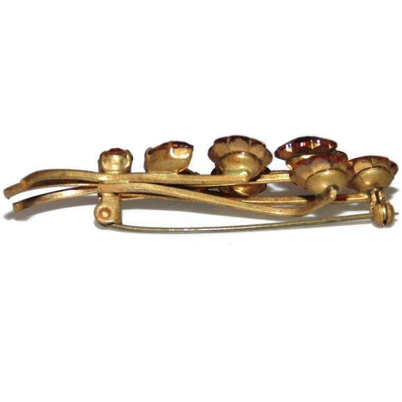 Vintage Estate Crystal Citrine Orange Stones Brooch Earrings Set Costume Jewelry - Picture 3 of 6